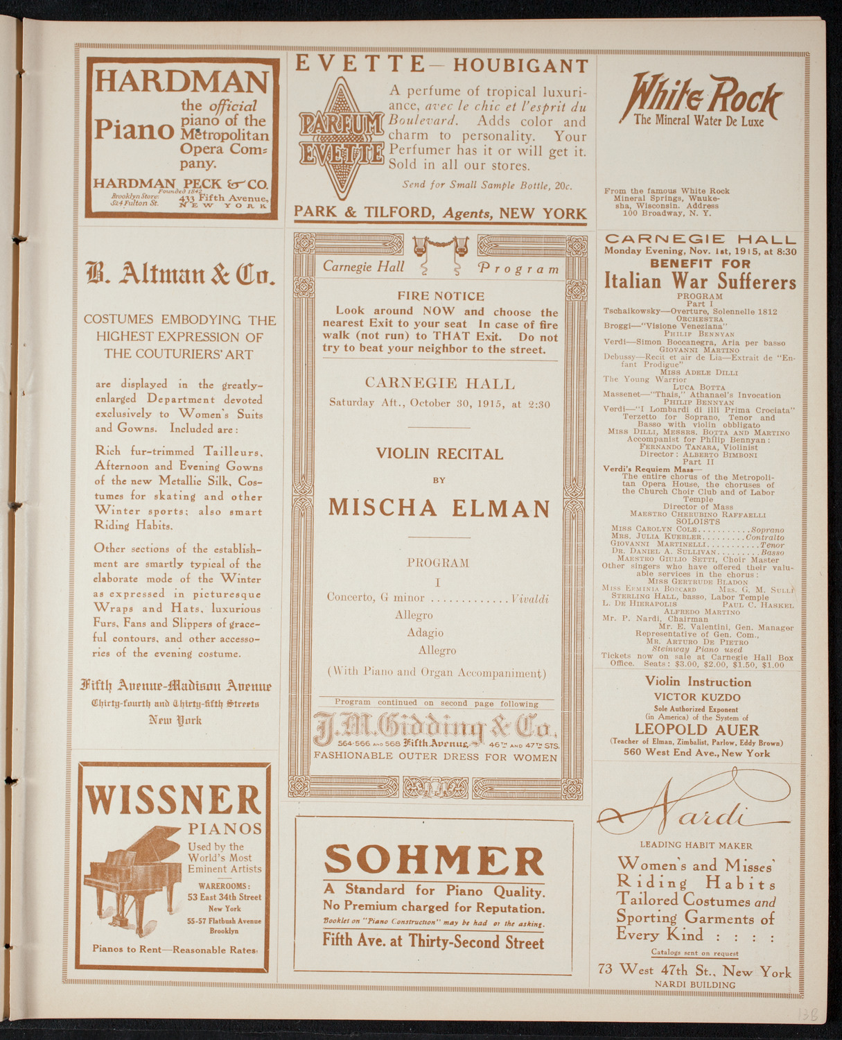 Mischa Elman, Violin, October 30, 1915, program page 5