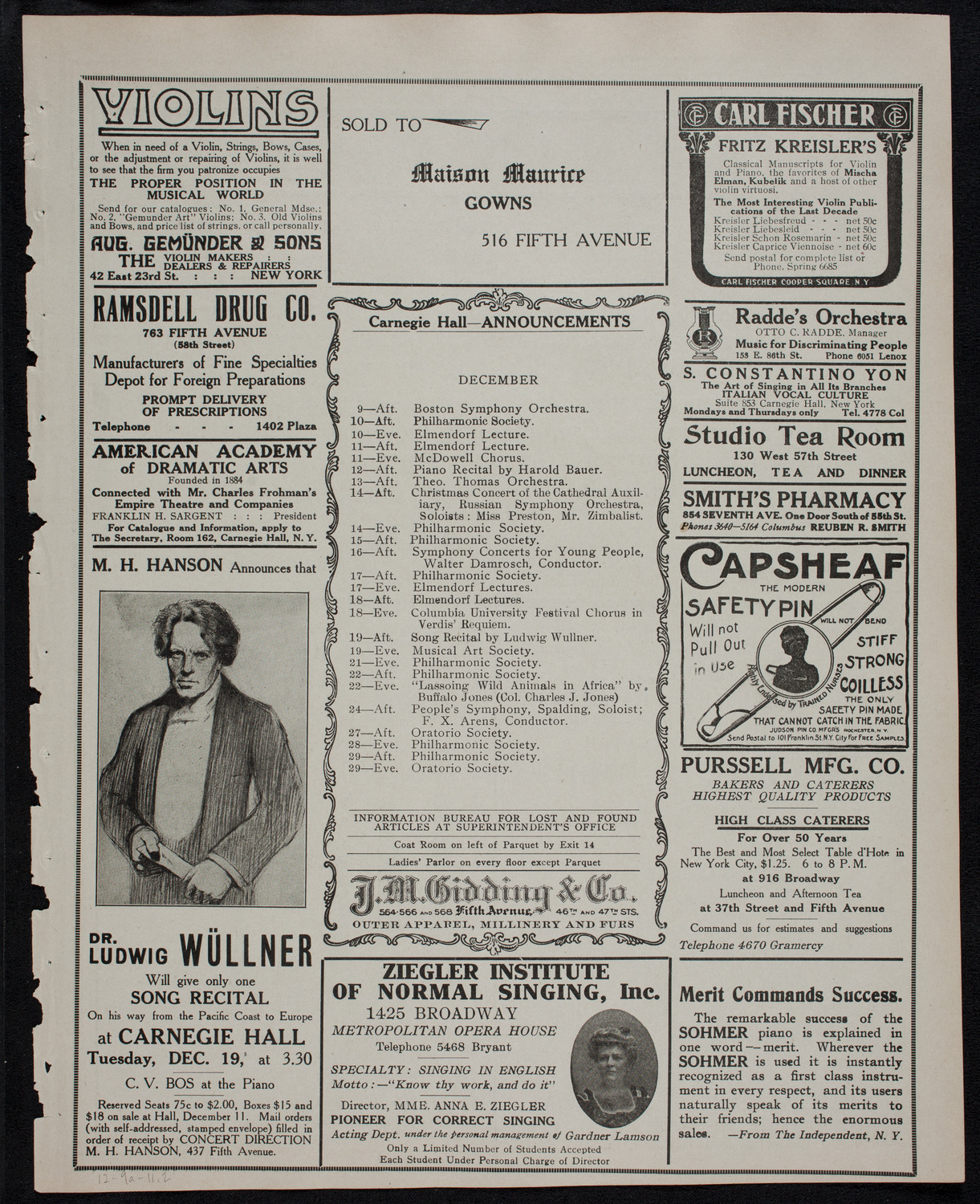 Boston Symphony Orchestra, December 9, 1911, program page 3