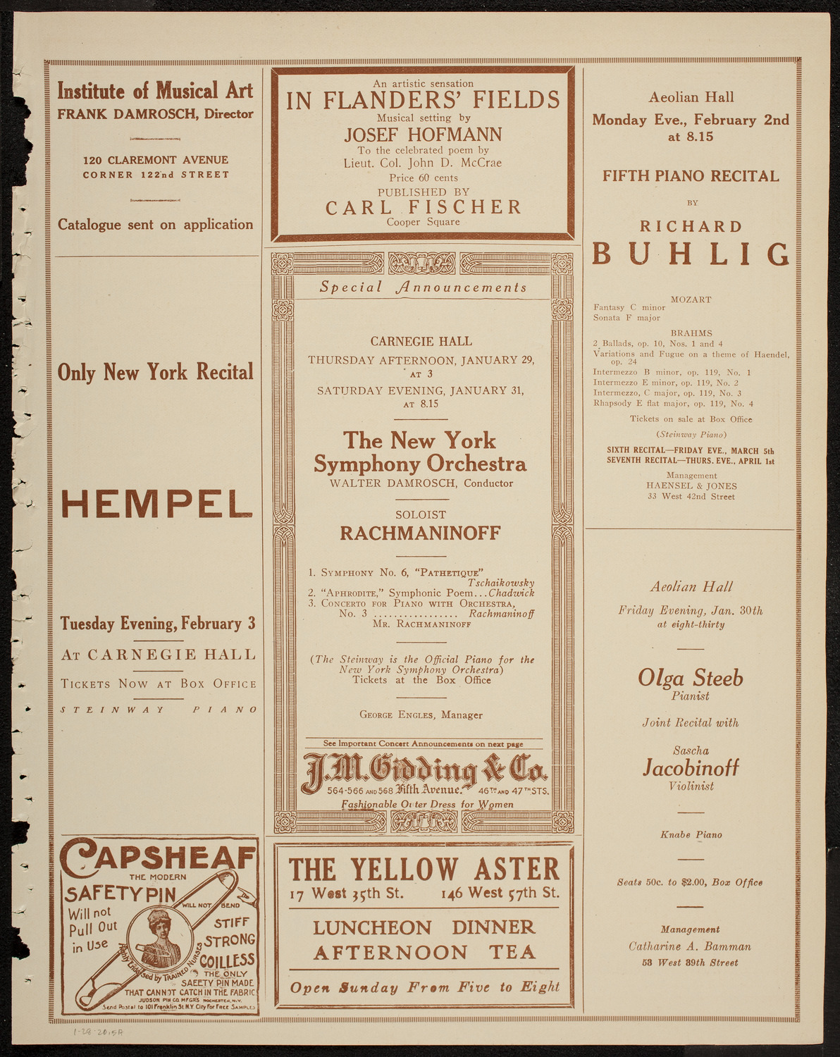 New Symphony Orchestra, January 28, 1920, program page 9