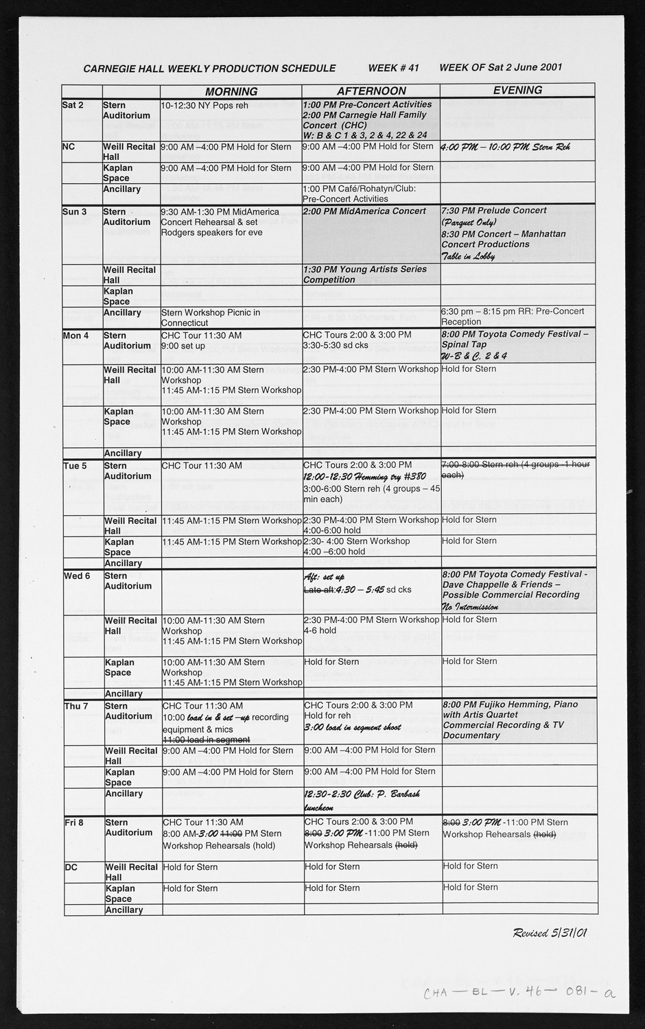 Carnegie Hall Booking Ledger, volume 46, page 81a