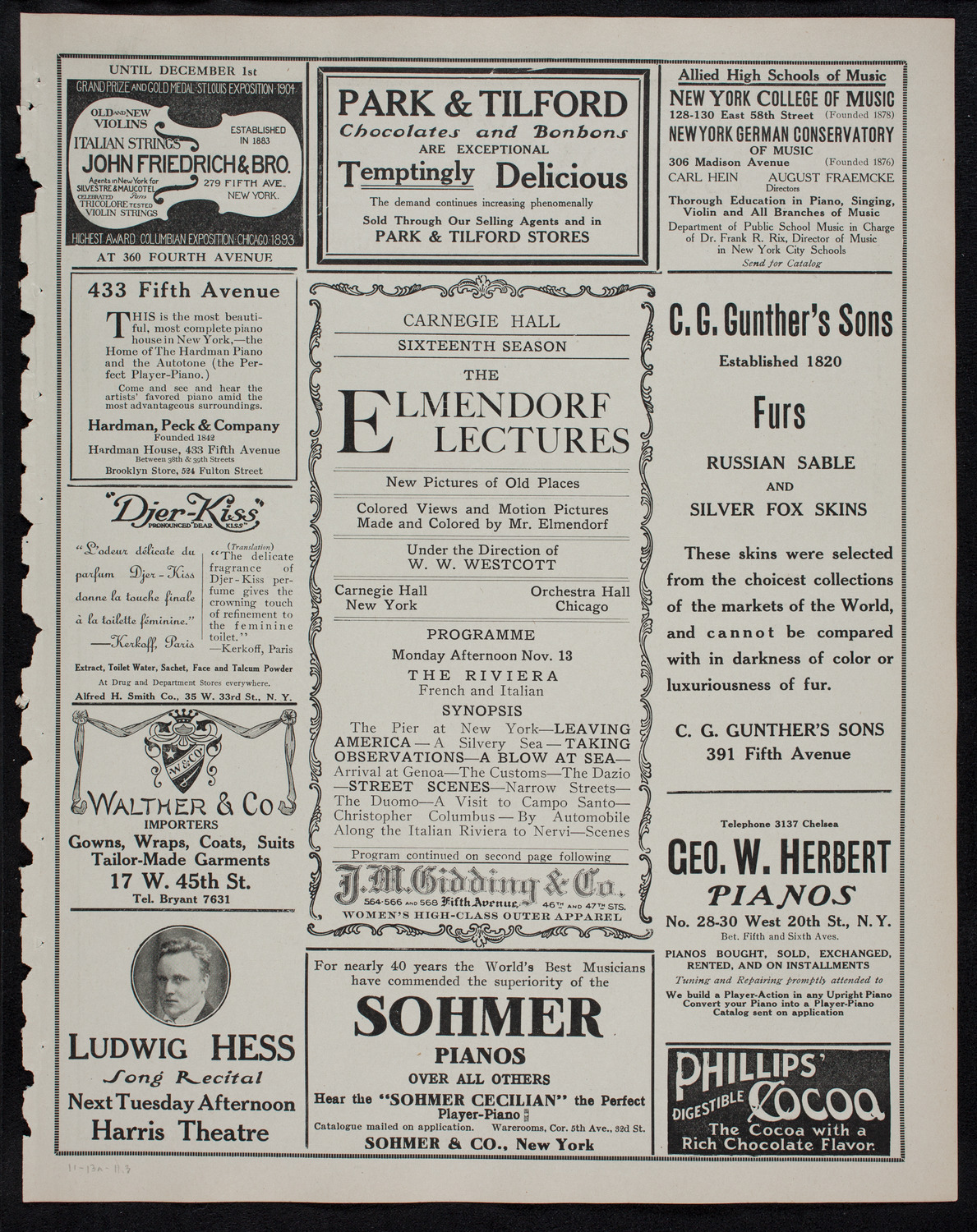 Elmendorf Lecture: The Riviera, November 13, 1911, program page 5