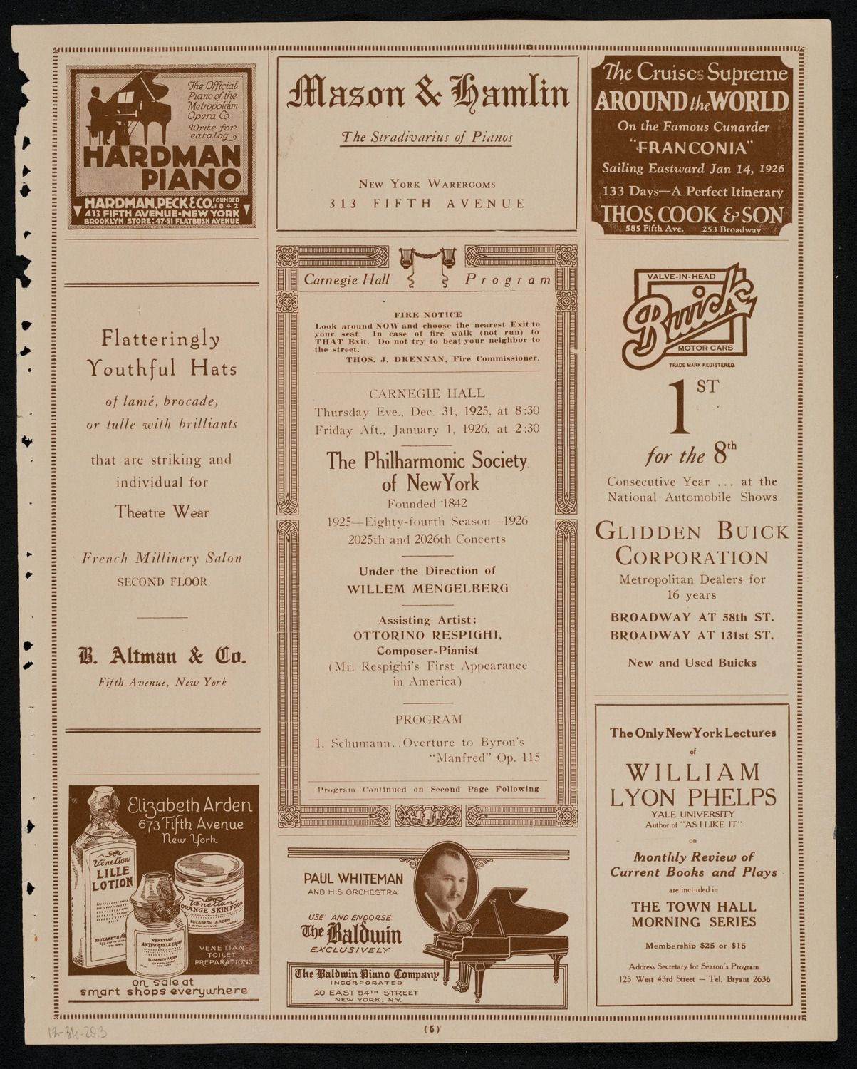 New York Philharmonic, December 31, 1925, program page 5