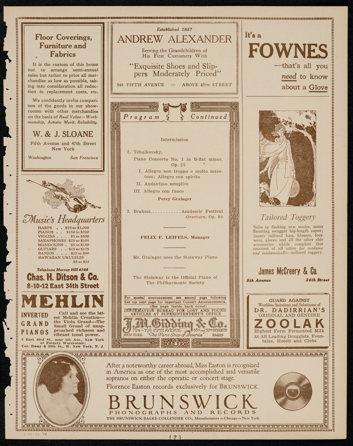 New York Philharmonic, February 24, 1922, program page 7