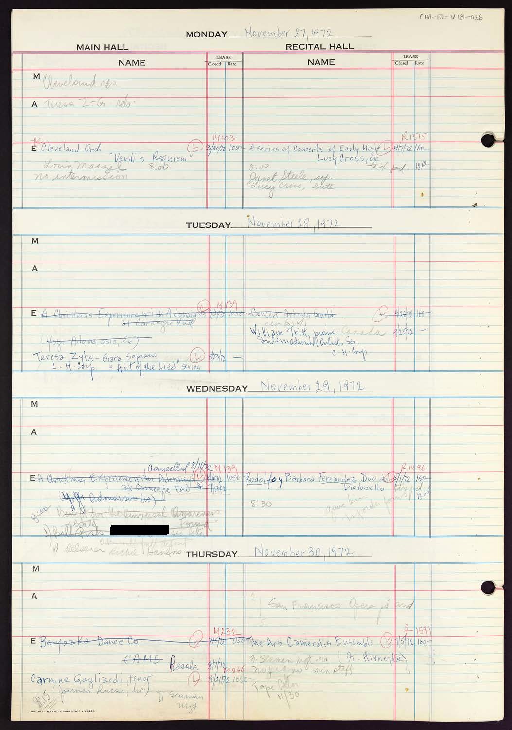 Carnegie Hall Booking Ledger, volume 18, page 26