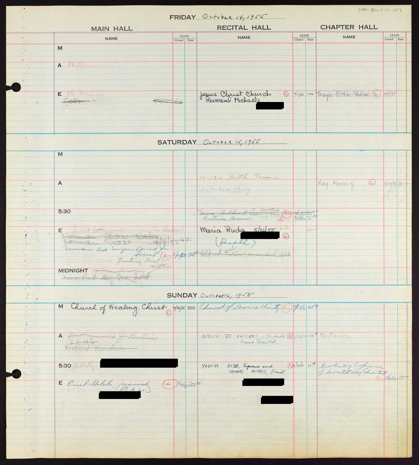 Carnegie Hall Booking Ledger, volume 1, page 7