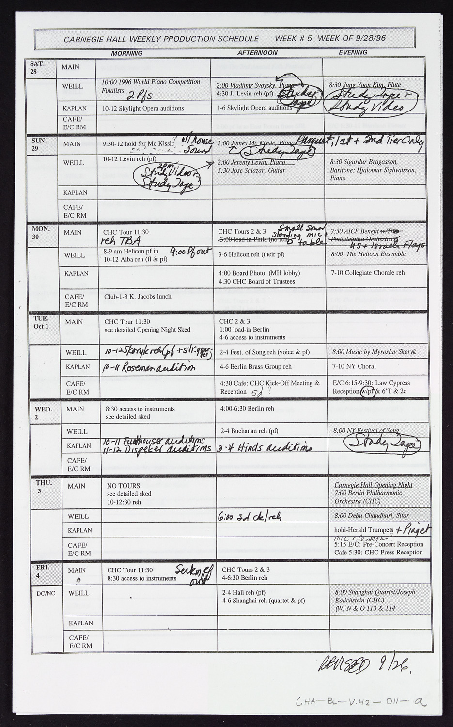 Carnegie Hall Booking Ledger, volume 42, page 11a