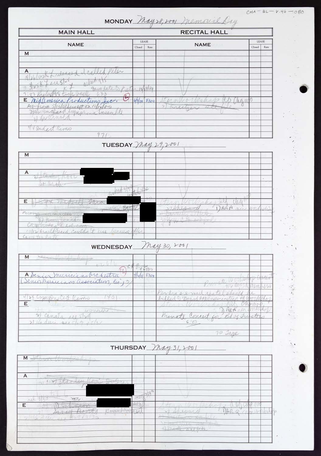 Carnegie Hall Booking Ledger, volume 46, page 80