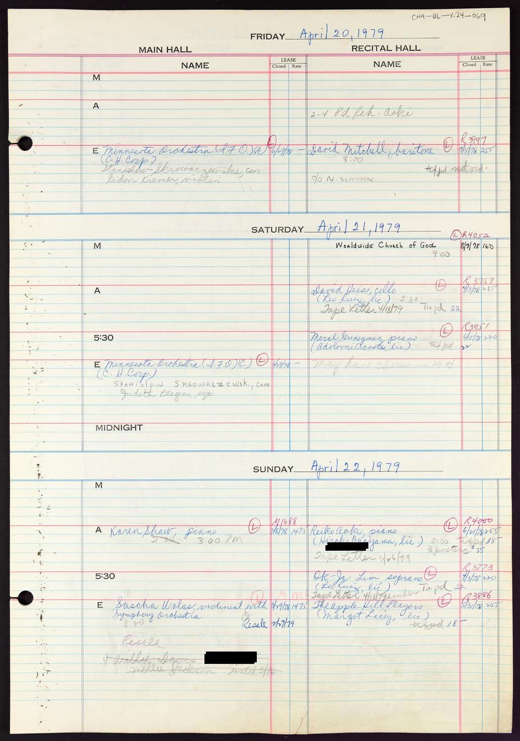 Carnegie Hall Booking Ledger, volume 24, page 69