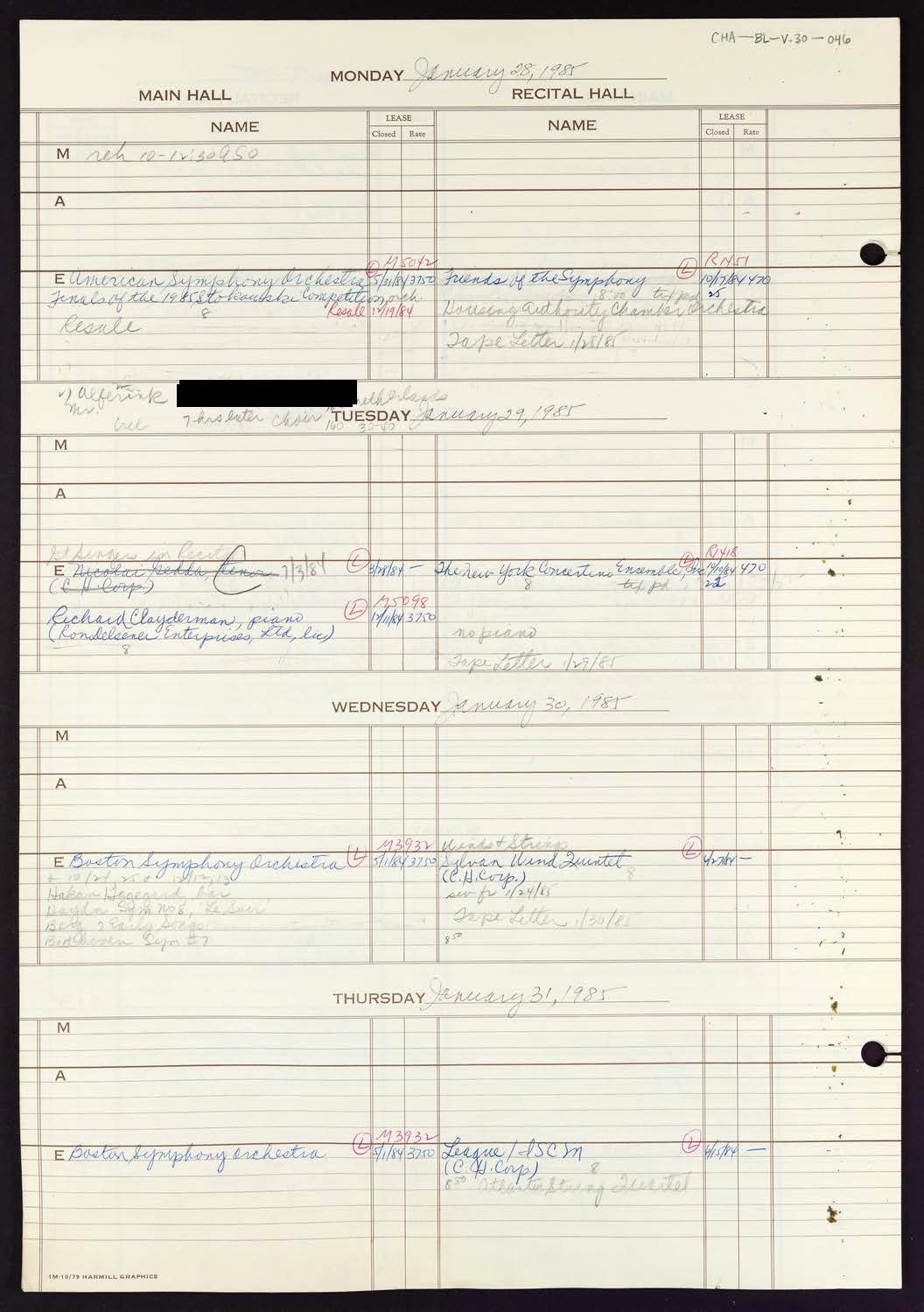 Carnegie Hall Booking Ledger, volume 30, page 46