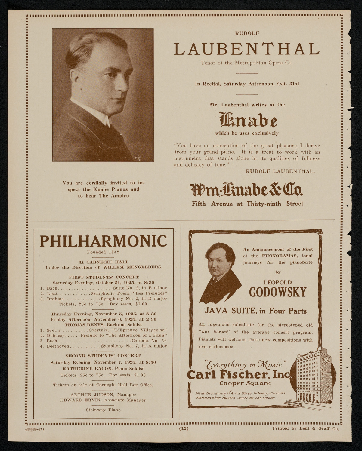 New York Philharmonic, October 29, 1925, program page 12