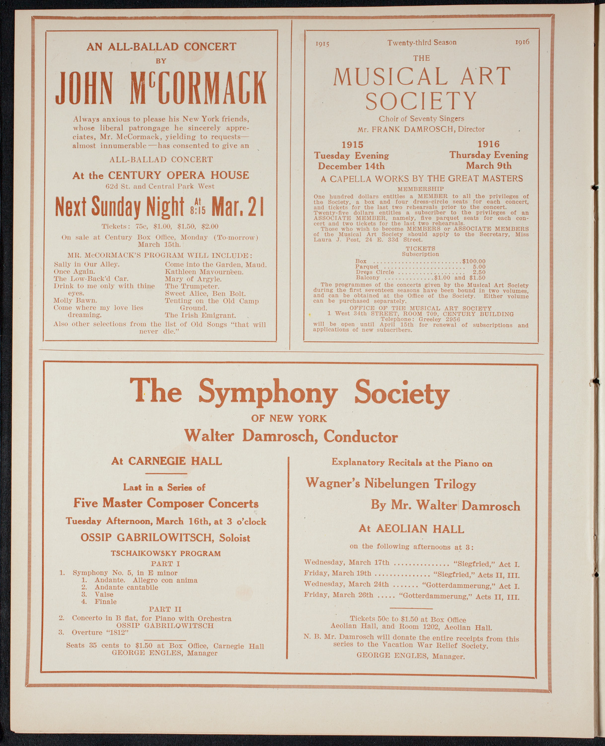 John McCormack, Tenor, March 14, 1915, program page 8