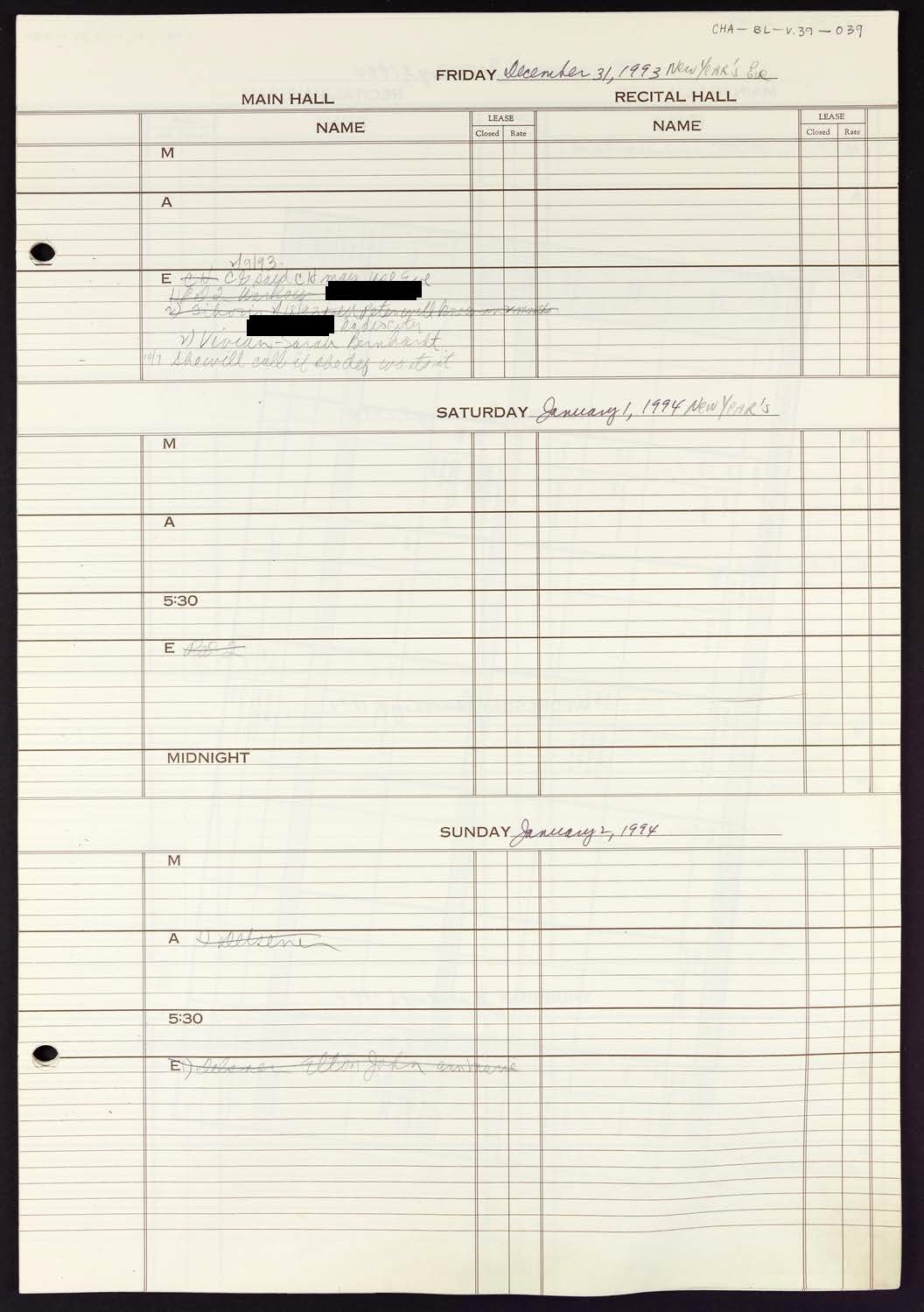 Carnegie Hall Booking Ledger, volume 39, page 39