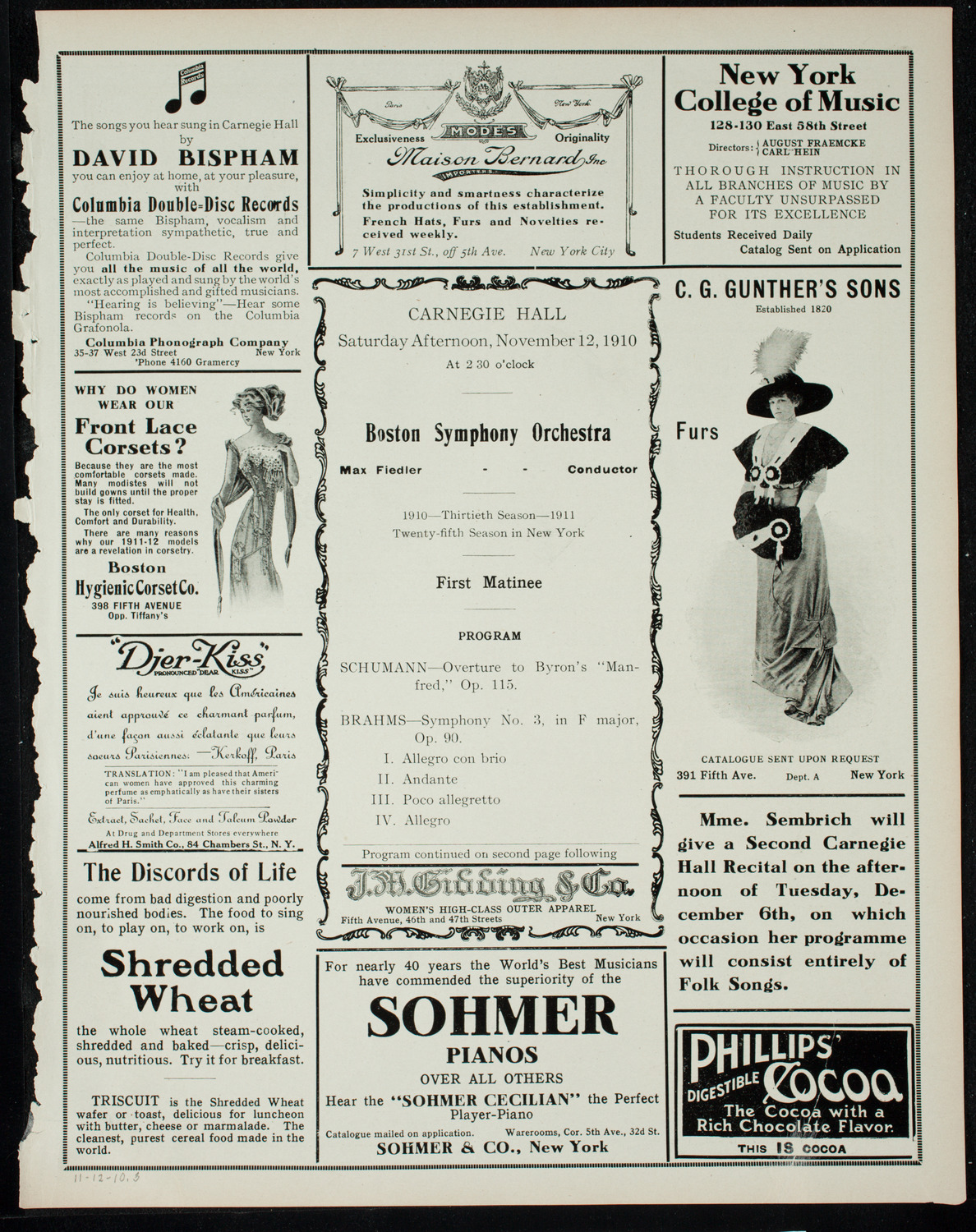 Boston Symphony Orchestra, November 12, 1910, program page 5