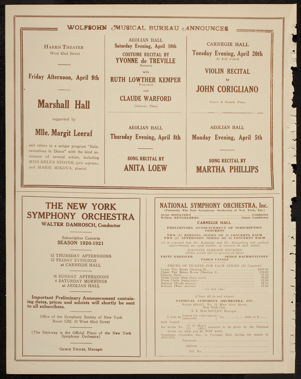 Jascha Heifetz, Violin, April 4, 1920, program page 8
