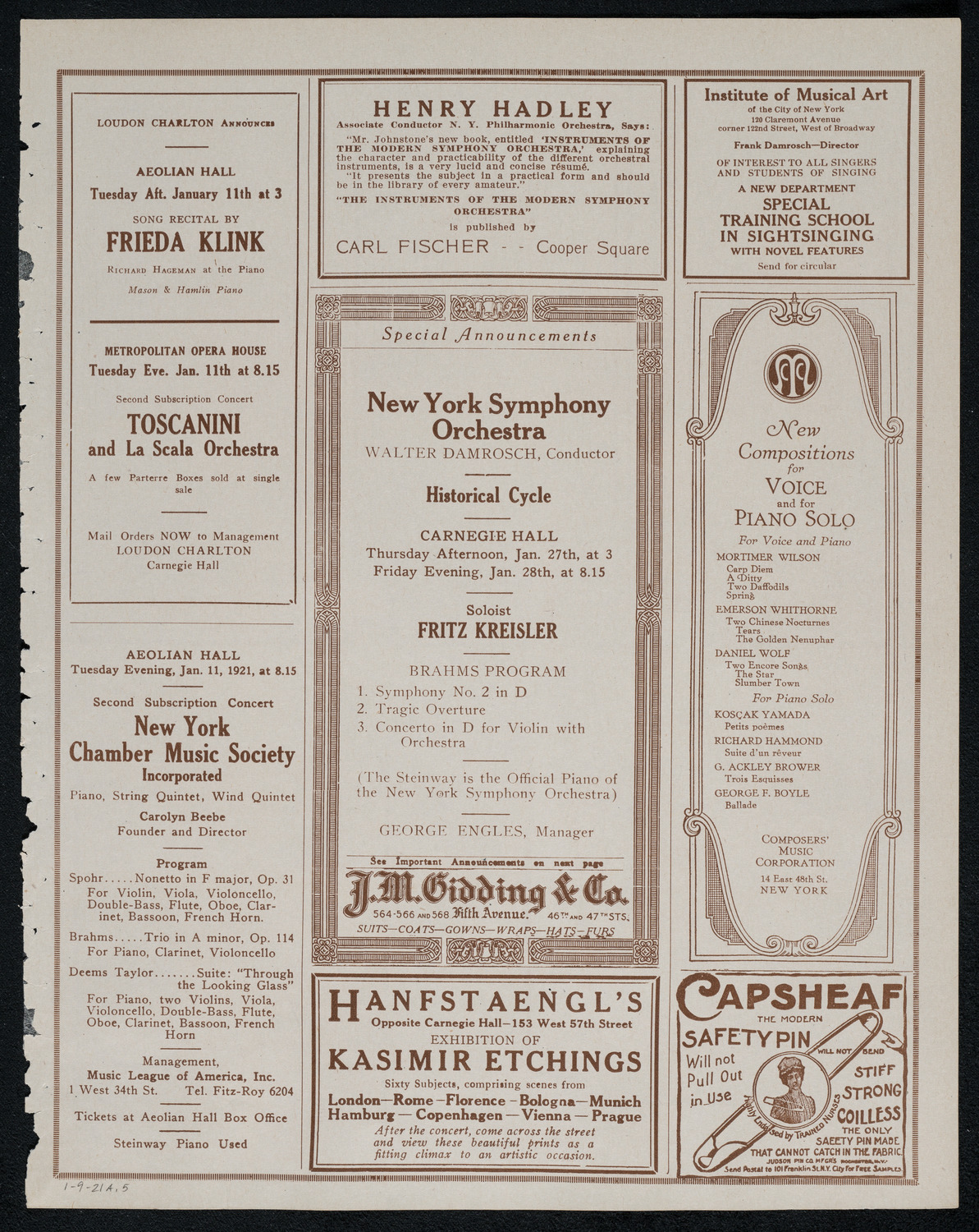 Reinald Werrenrath, Baritone, January 9, 1921, program page 9