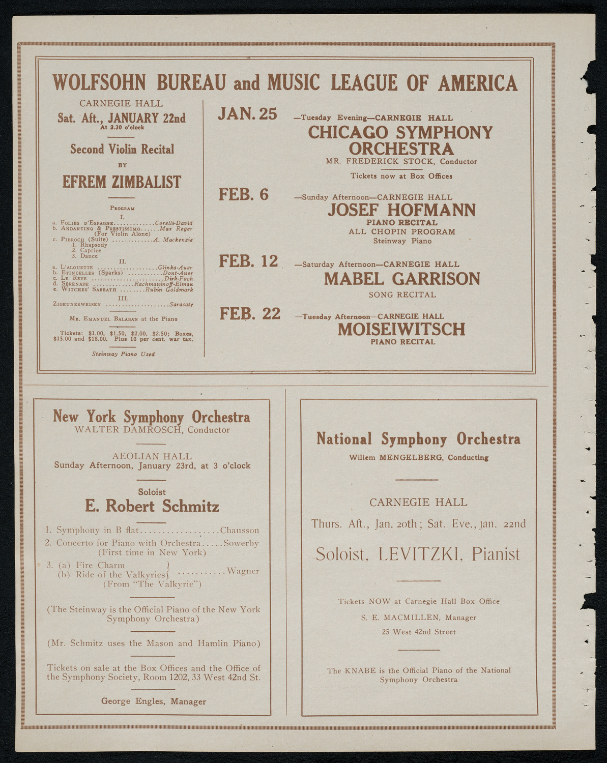 National Symphony Orchestra, January 15, 1921, program page 8