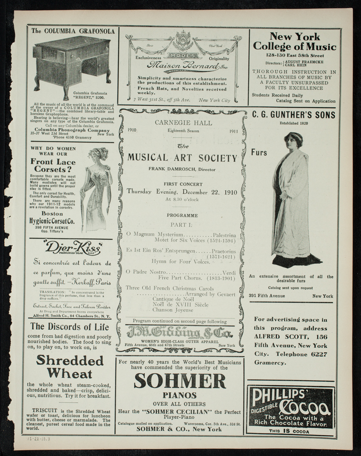 Musical Art Society of New York, December 22, 1910, program page 5