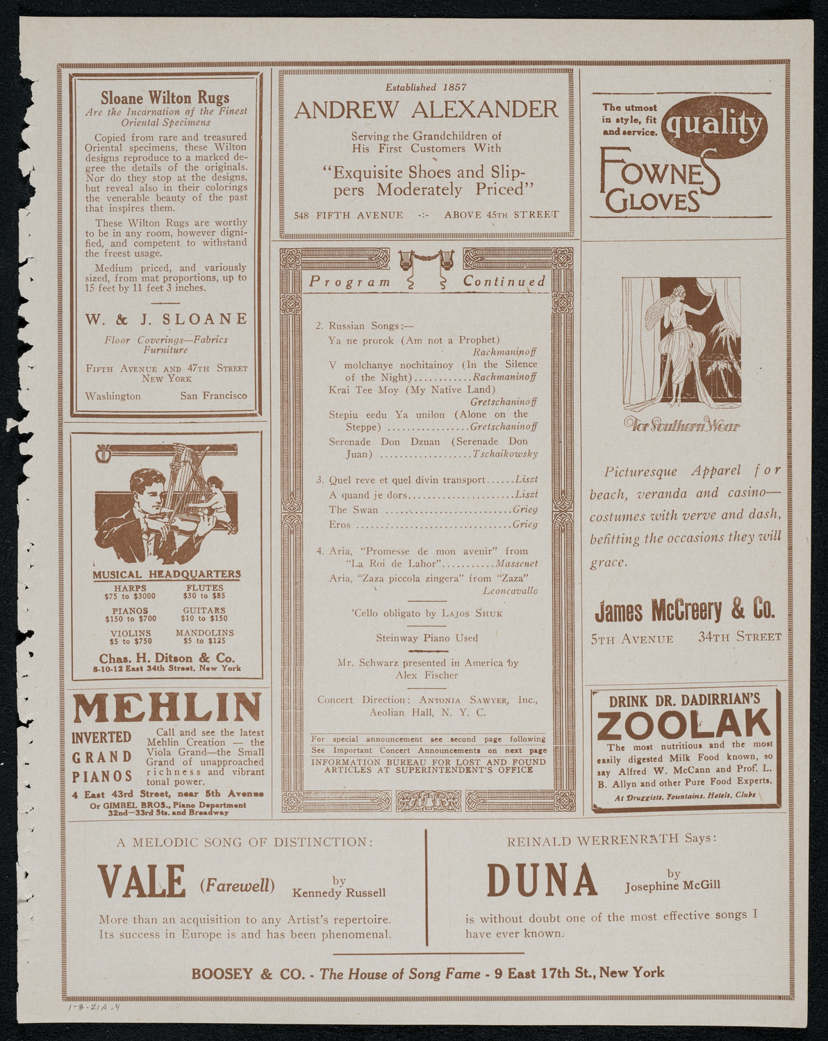 Joseph Schwarz, Baritone, January 3, 1921, program page 7