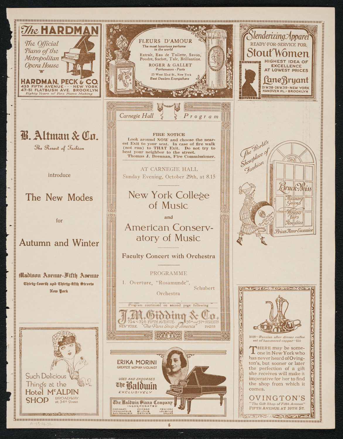 New York College of Music and American Conservatory of Music Faculty Concert with Orchestra, October 29, 1922, program page 5