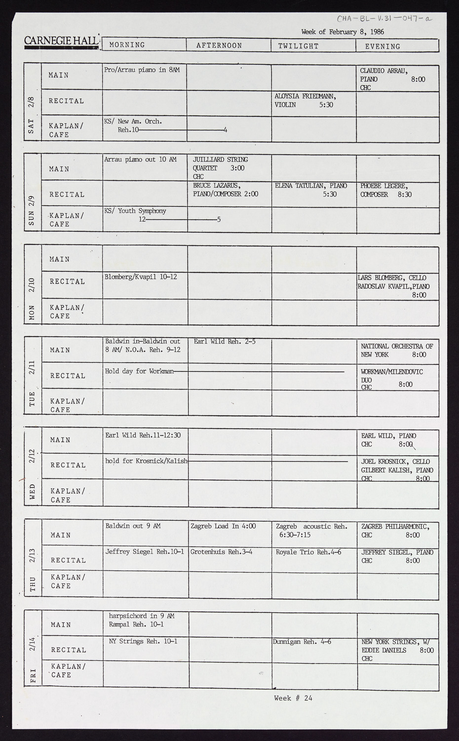 Carnegie Hall Booking Ledger, volume 31, page 47a