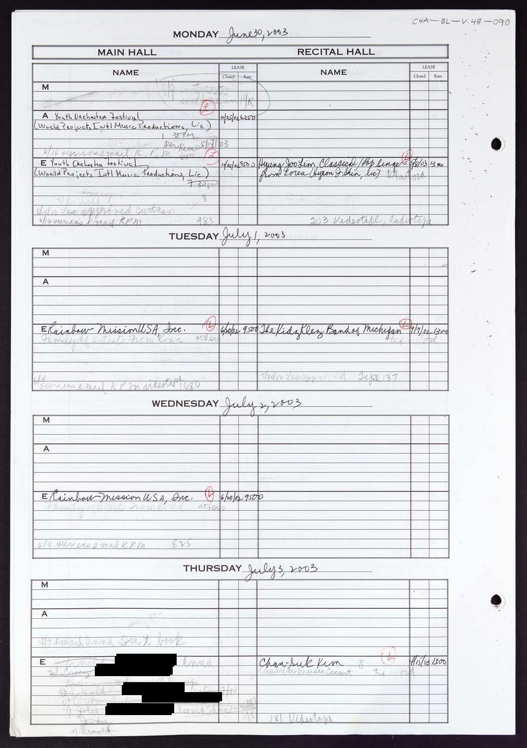 Carnegie Hall Booking Ledger, volume 48, page 90