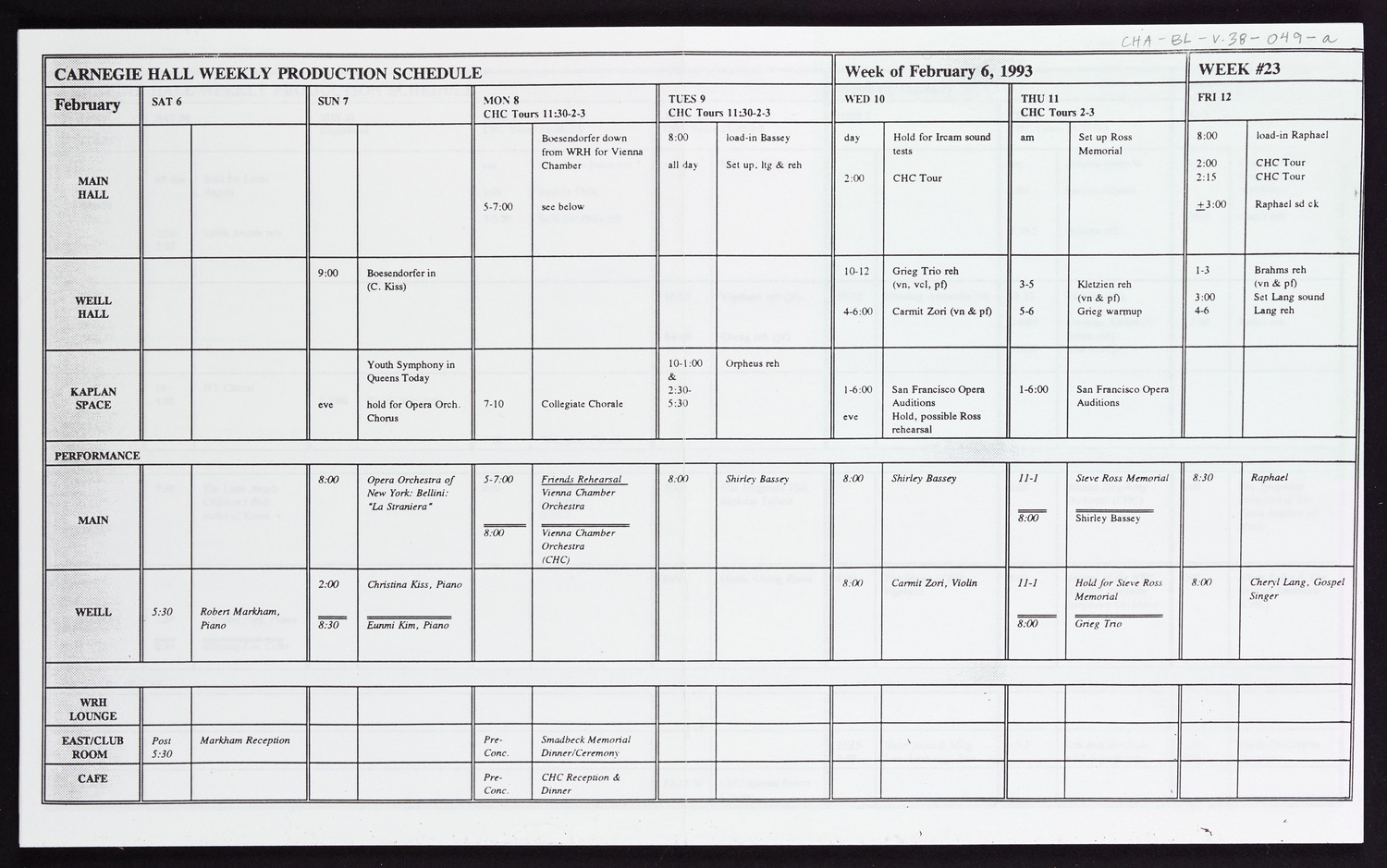 Carnegie Hall Booking Ledger, volume 38, page 49a