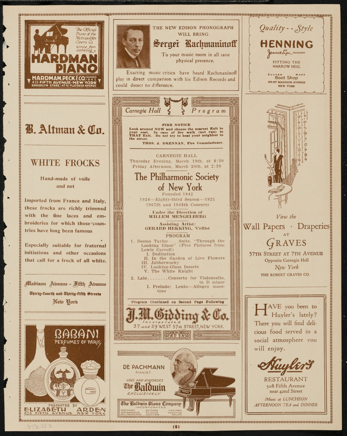 New York Philharmonic, March 19, 1925, program page 5