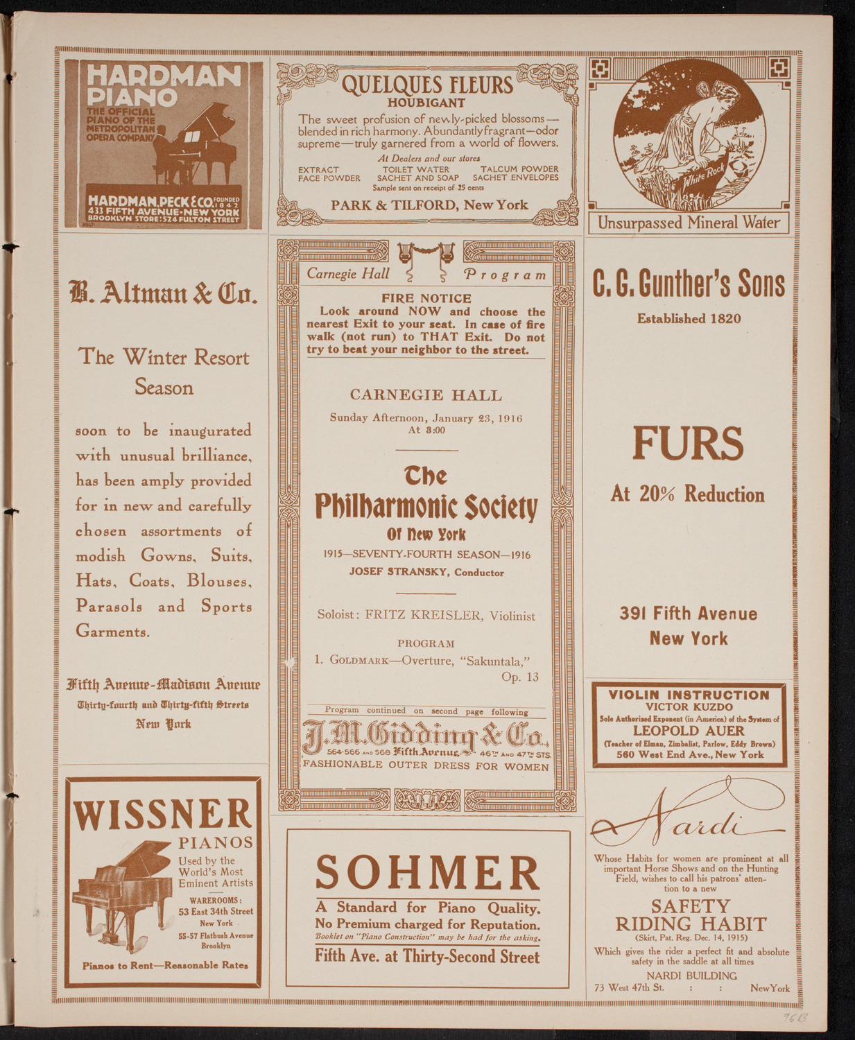 New York Philharmonic, January 23, 1916, program page 5
