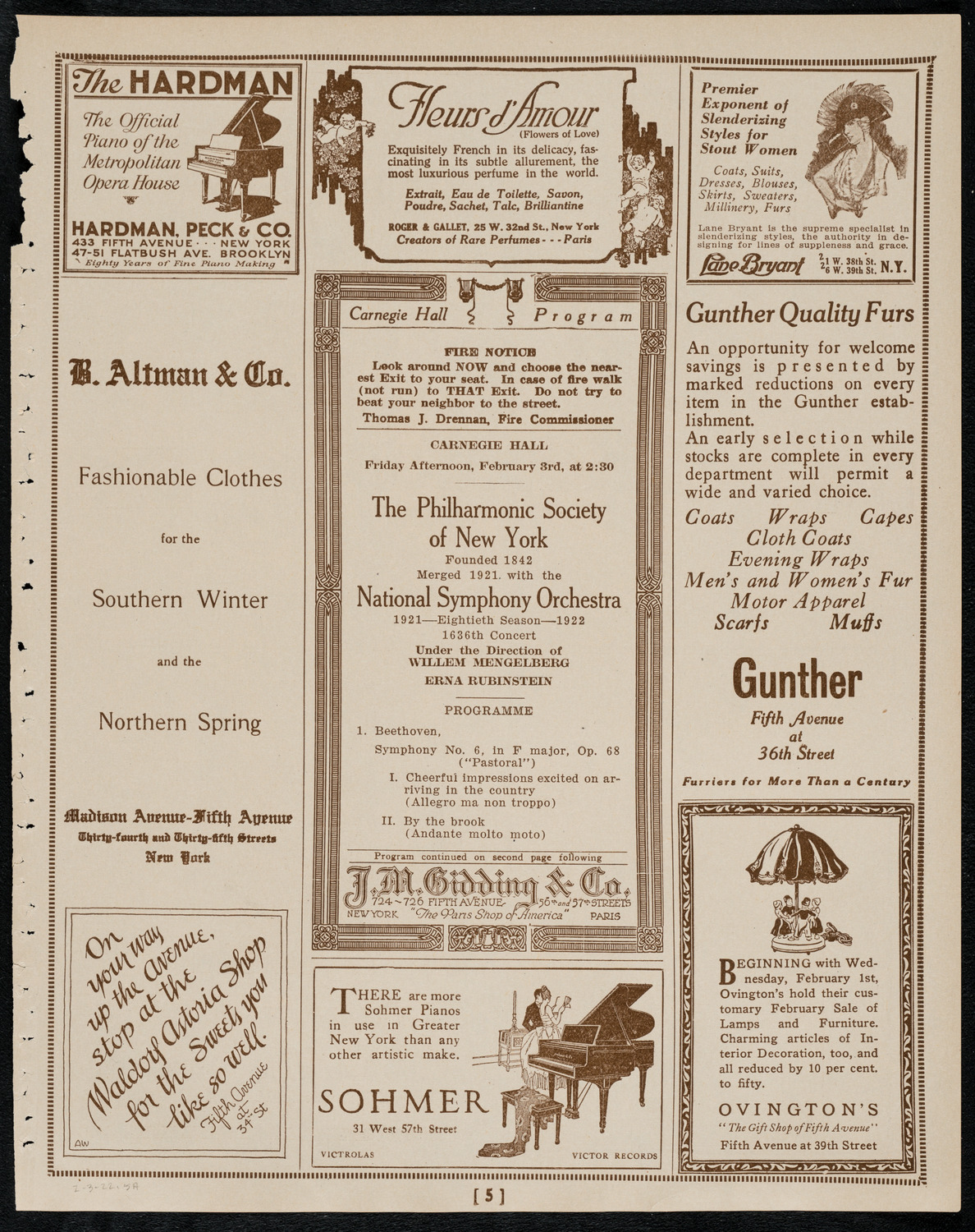 New York Philharmonic, February 3, 1922, program page 5
