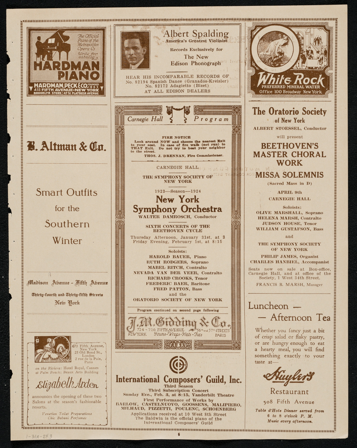 New York Symphony Orchestra: Beethoven Cycle, January 31, 1924, program page 5