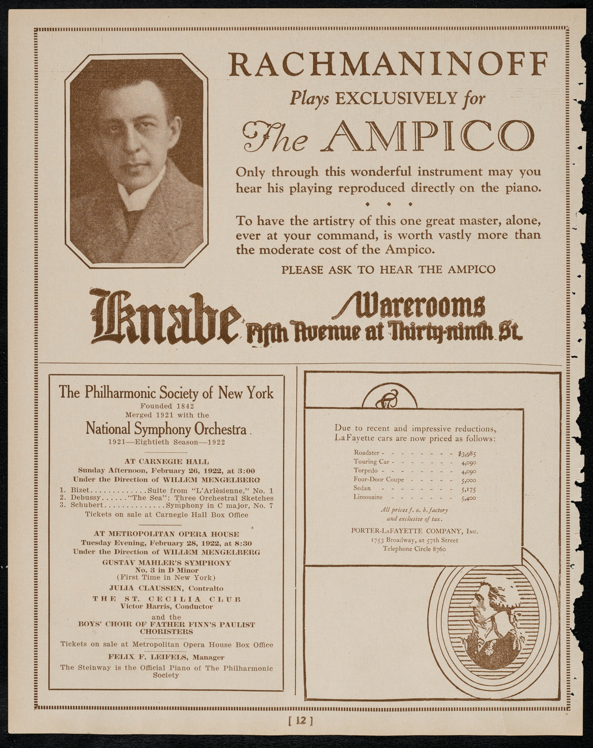 New York Philharmonic, February 24, 1922, program page 12