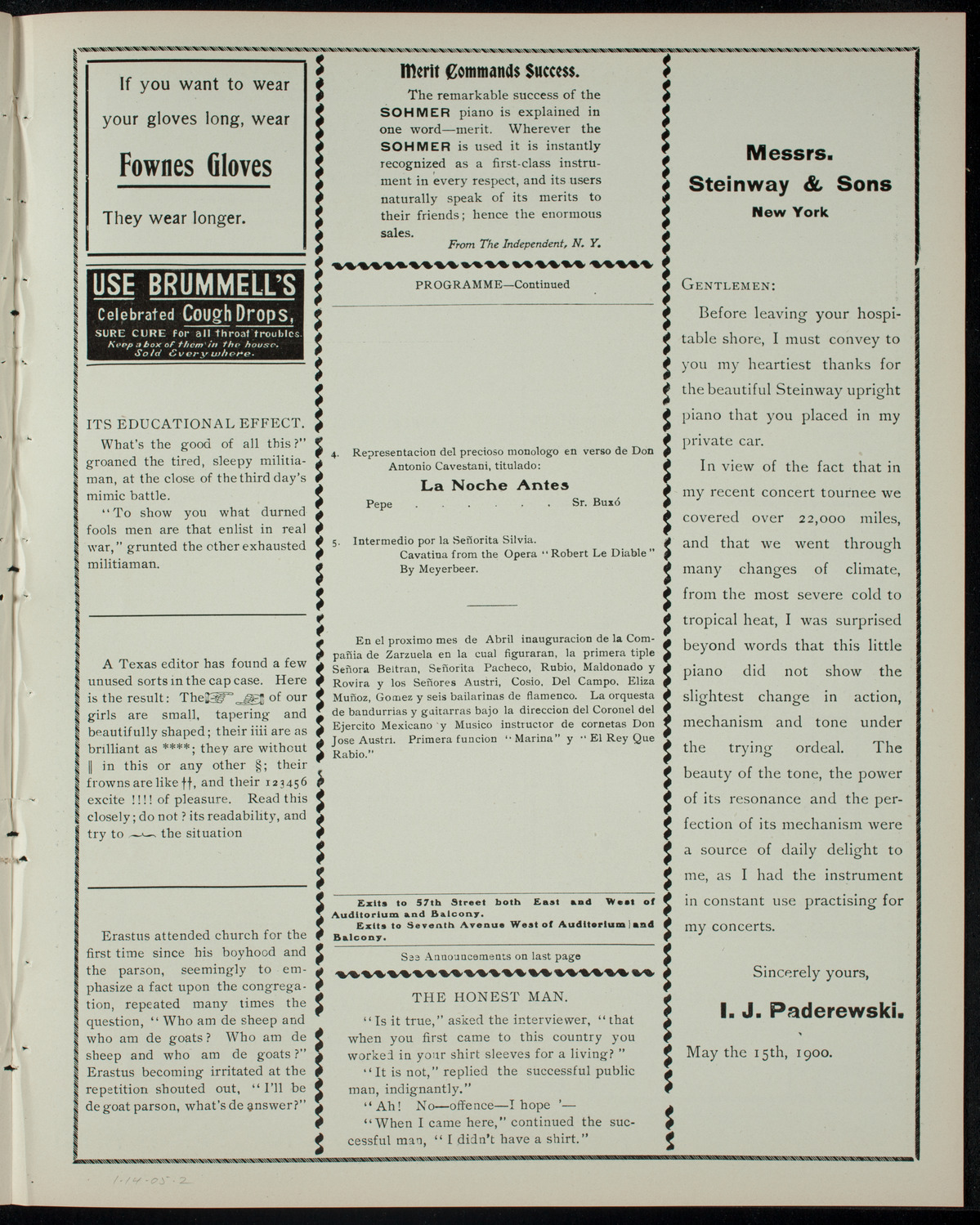 Compañia Dramatica Española, January 14, 1905, program page 3