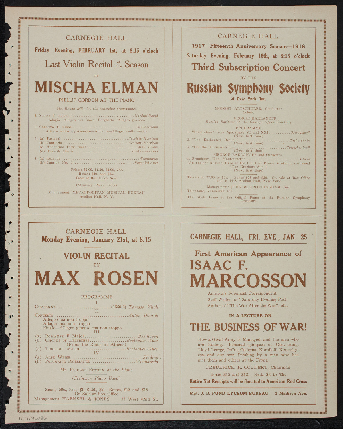 New York Philharmonic, January 19, 1918, program page 11