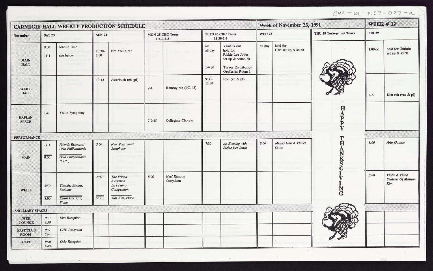 Carnegie Hall Booking Ledger, volume 37, page 27a