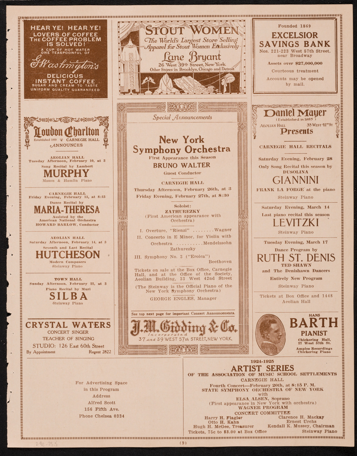 New York Philharmonic Students' Concert, February 4, 1925, program page 9