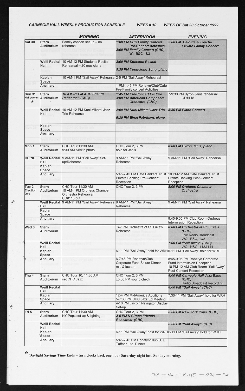 Carnegie Hall Booking Ledger, volume 45, page 21a