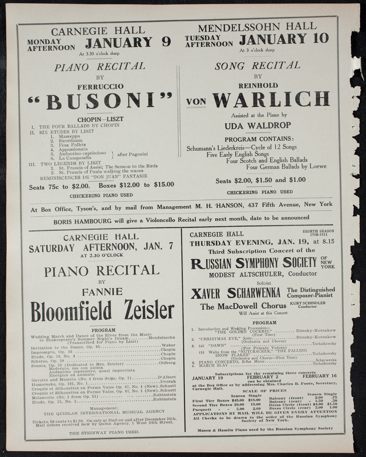 New York Philharmonic, January 6, 1911, program page 10