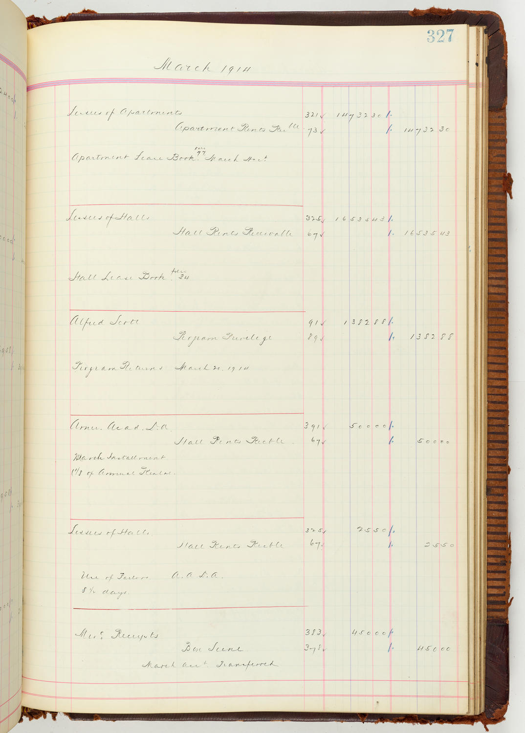 Music Hall Accounting Ledger Journal, volume 7, page 327