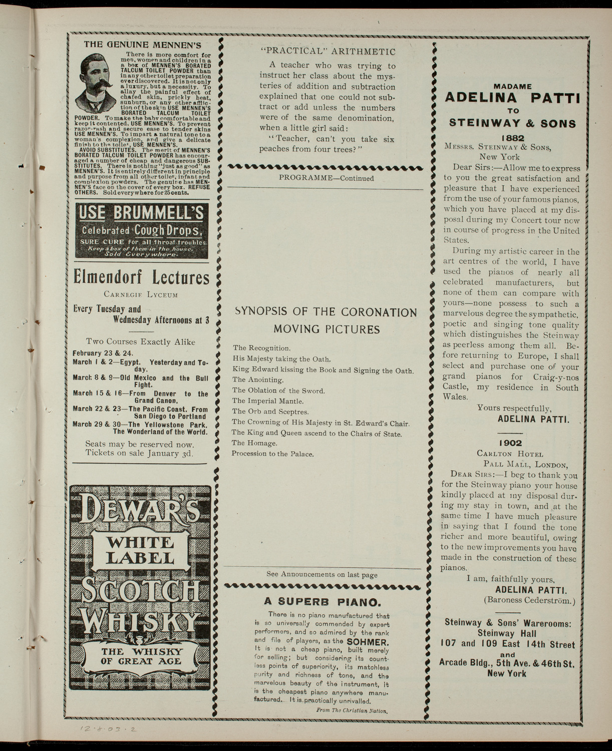 Lecture on London and the Coronation, December 8, 1903, program page 3