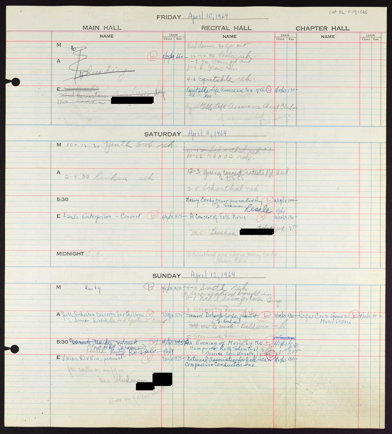 Carnegie Hall Booking Ledger, volume 9, page 65