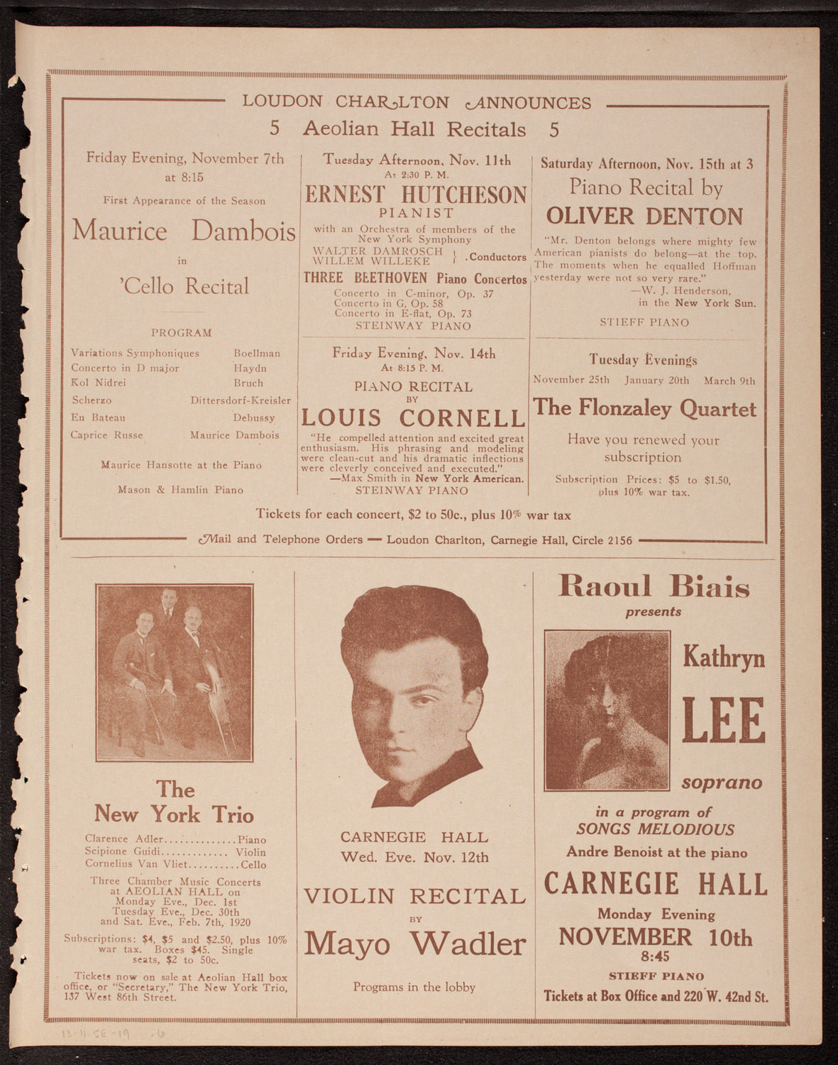 New Symphony Orchestra, November 5, 1919, program page 11