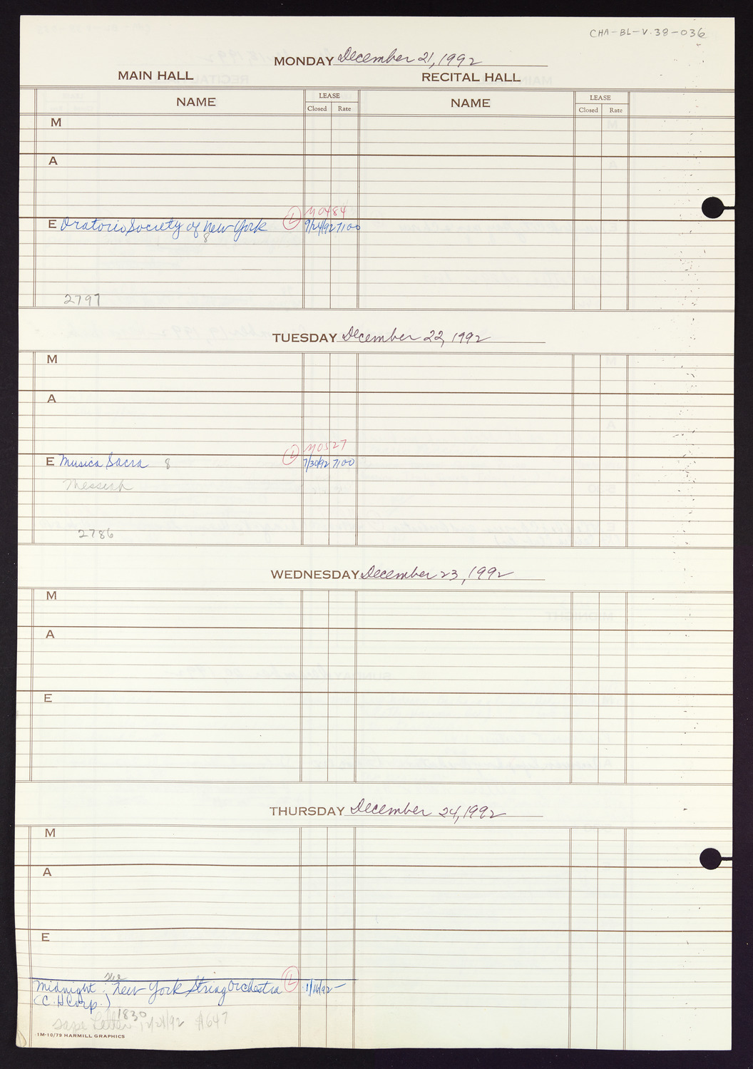 Carnegie Hall Booking Ledger, volume 38, page 36