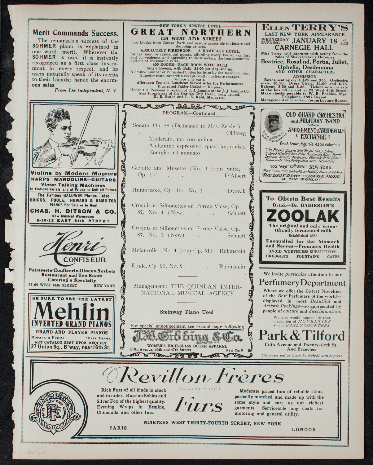 Fannie Bloomfield Zeisler, Piano, January 7, 1911, program page 7