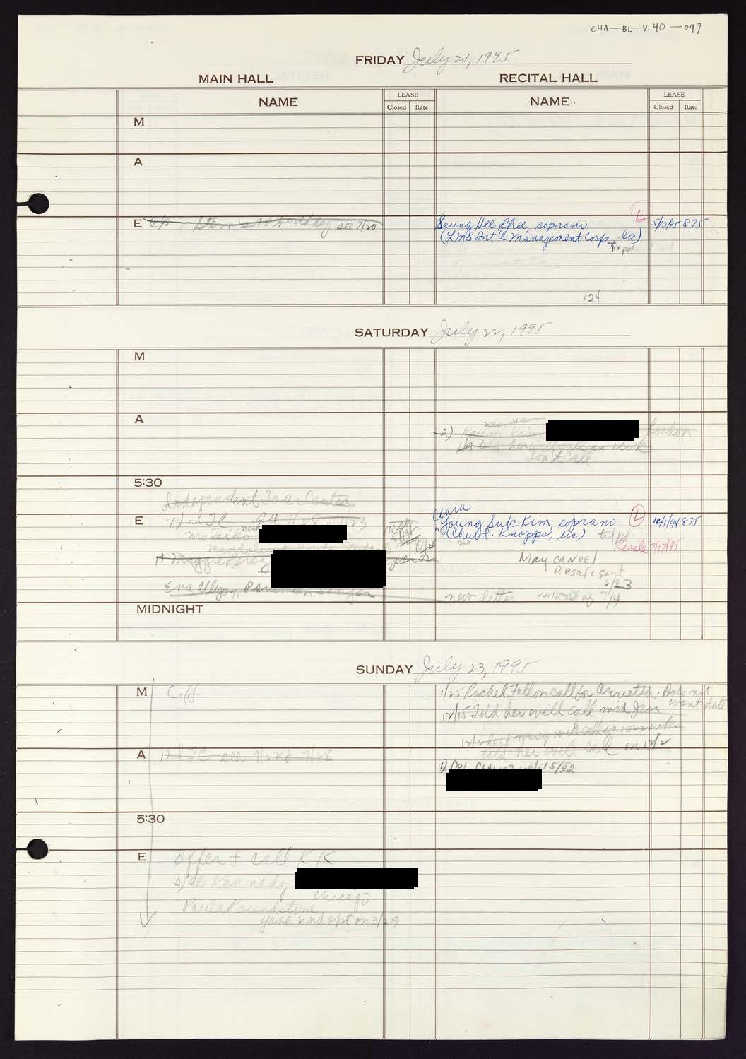 Carnegie Hall Booking Ledger, volume 40, page 97