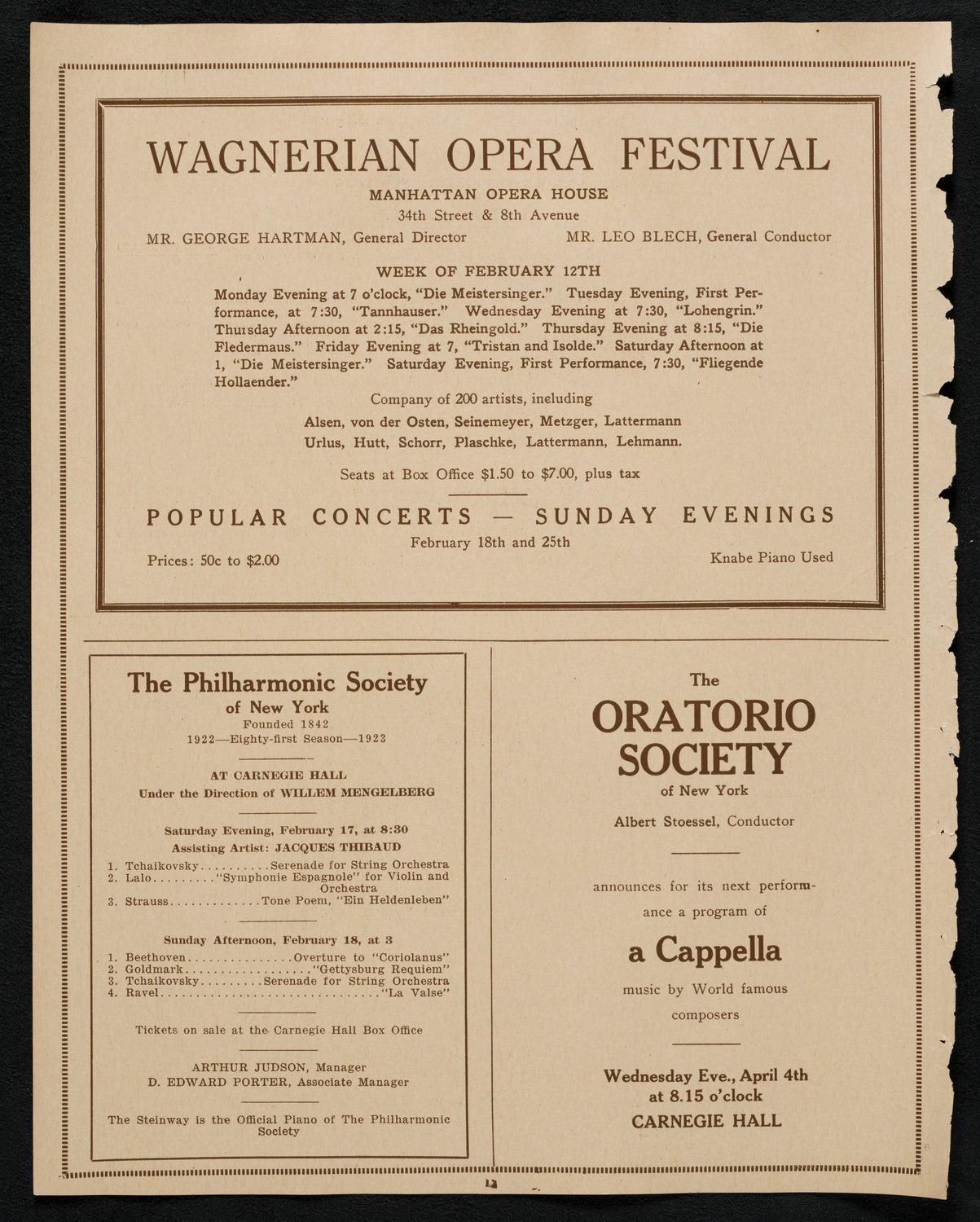 New York Symphony Orchestra, February 16, 1923, program page 12