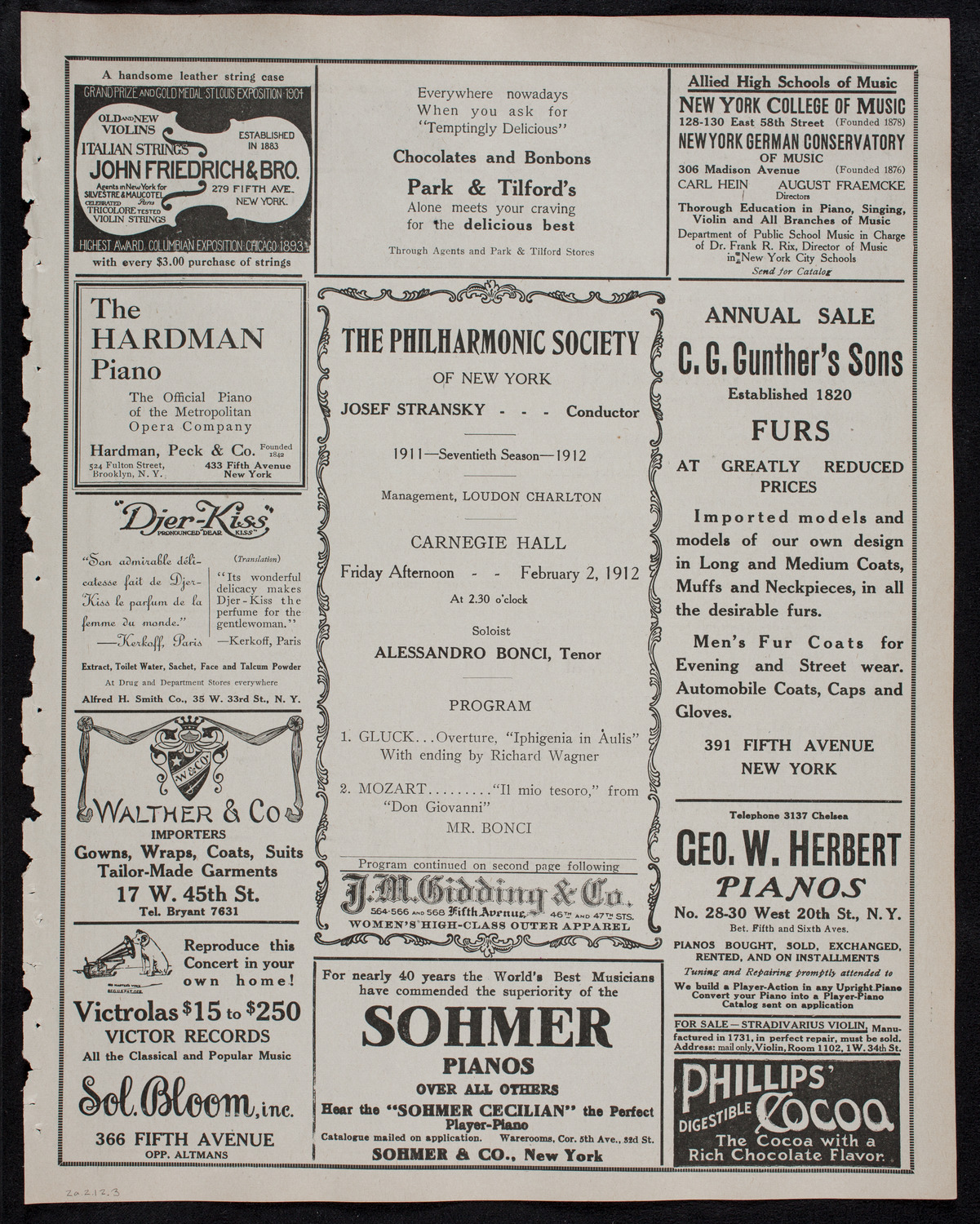 New York Philharmonic, February 2, 1912, program page 5