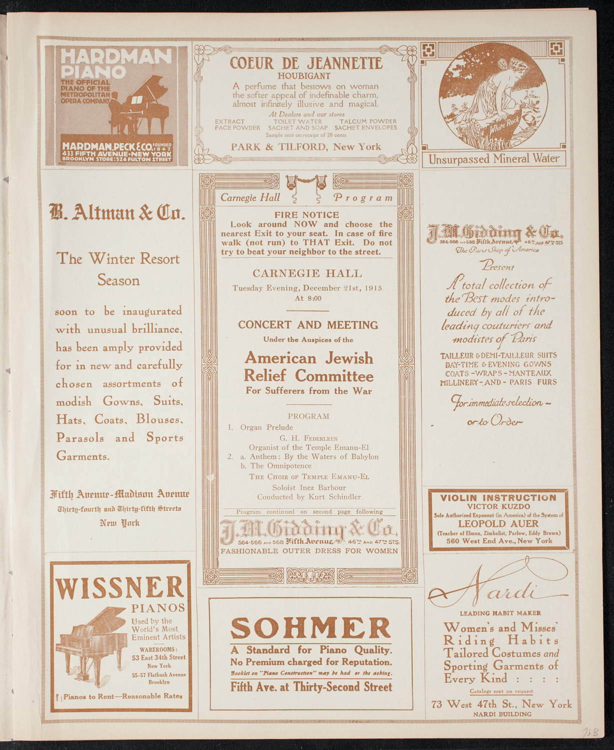 Concert and Meeting: American Jewish Relief Committee, December 21, 1915, program page 5