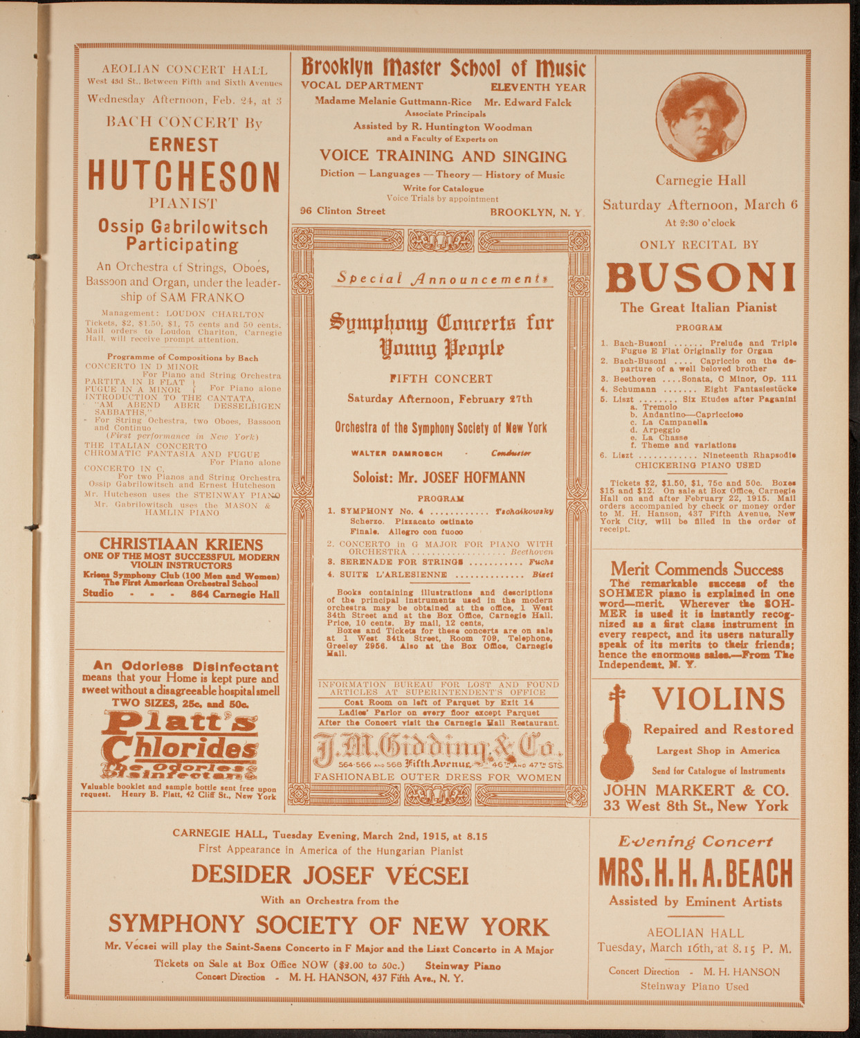 Boston Symphony Orchestra, February 20, 1915, program page 9