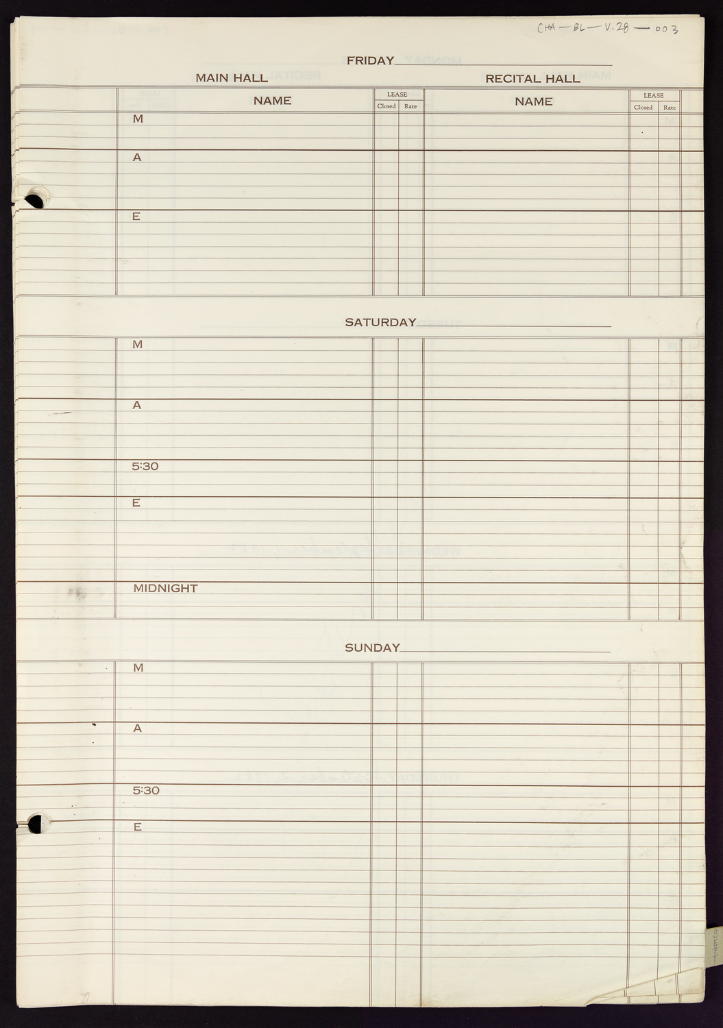 Carnegie Hall Booking Ledger, volume 28, page 3