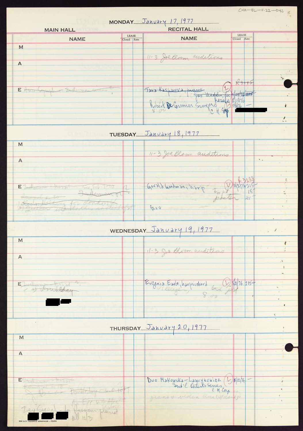 Carnegie Hall Booking Ledger, volume 22, page 42